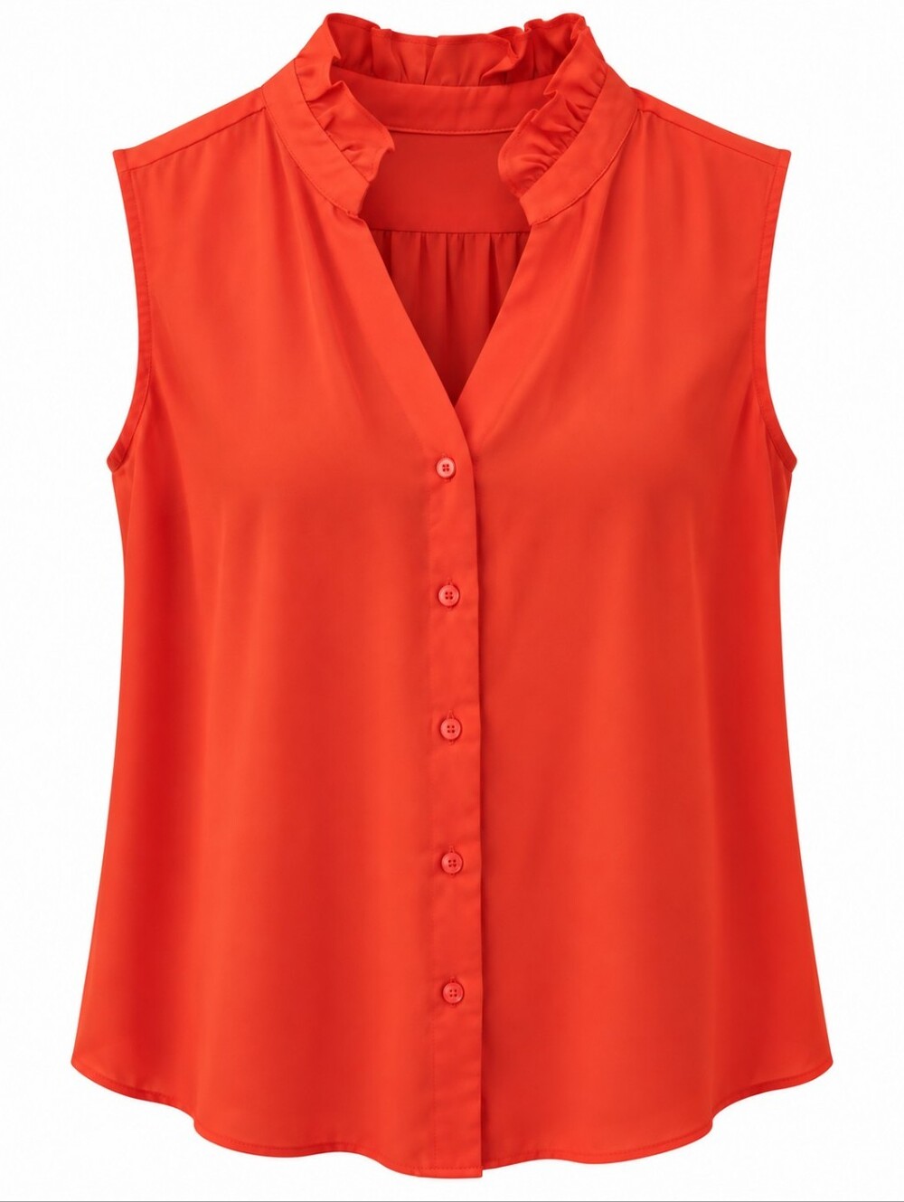 Sleeveless Ruffle Collar Button-Front Top in Bright Orange